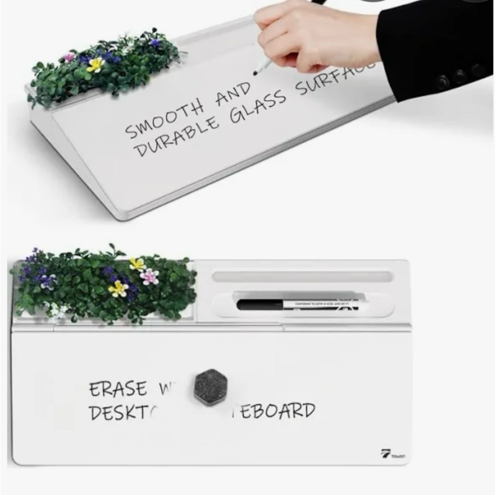 White Desktop Glass Whiteboard with Pen Holder